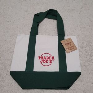 NWT Trader Joe's mini canvas tote bag. Dark green